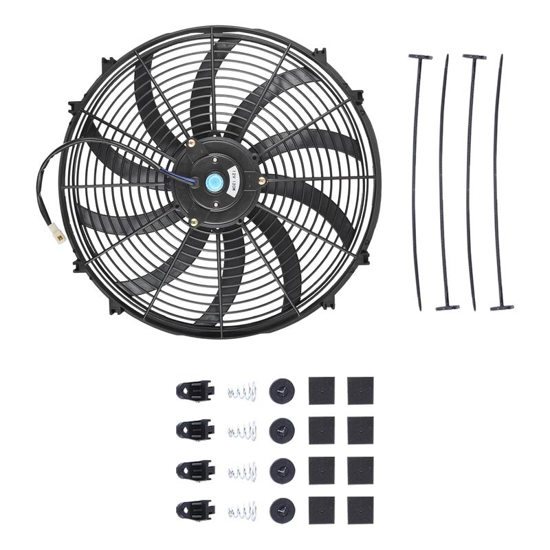 SSN 16" Electric Radiator Cooling Fan Mounting Kit, Push Pull Electric Radiator Universal Slim Fan with 12V 120W Mount Kit Black - Image 1